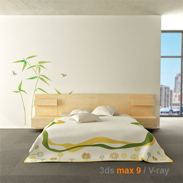 architectural visualization bedside cabinet 3d model - MALM bed 160 with bedside cabinet by lajhar